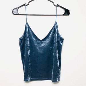 Blue Velvet Low V-Neck Cropped Tank Top